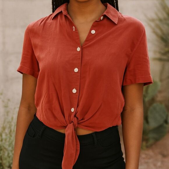 Christopher &‎ Banks Rust Button-Down Tie-Front Shirt - Picture 1 of 4